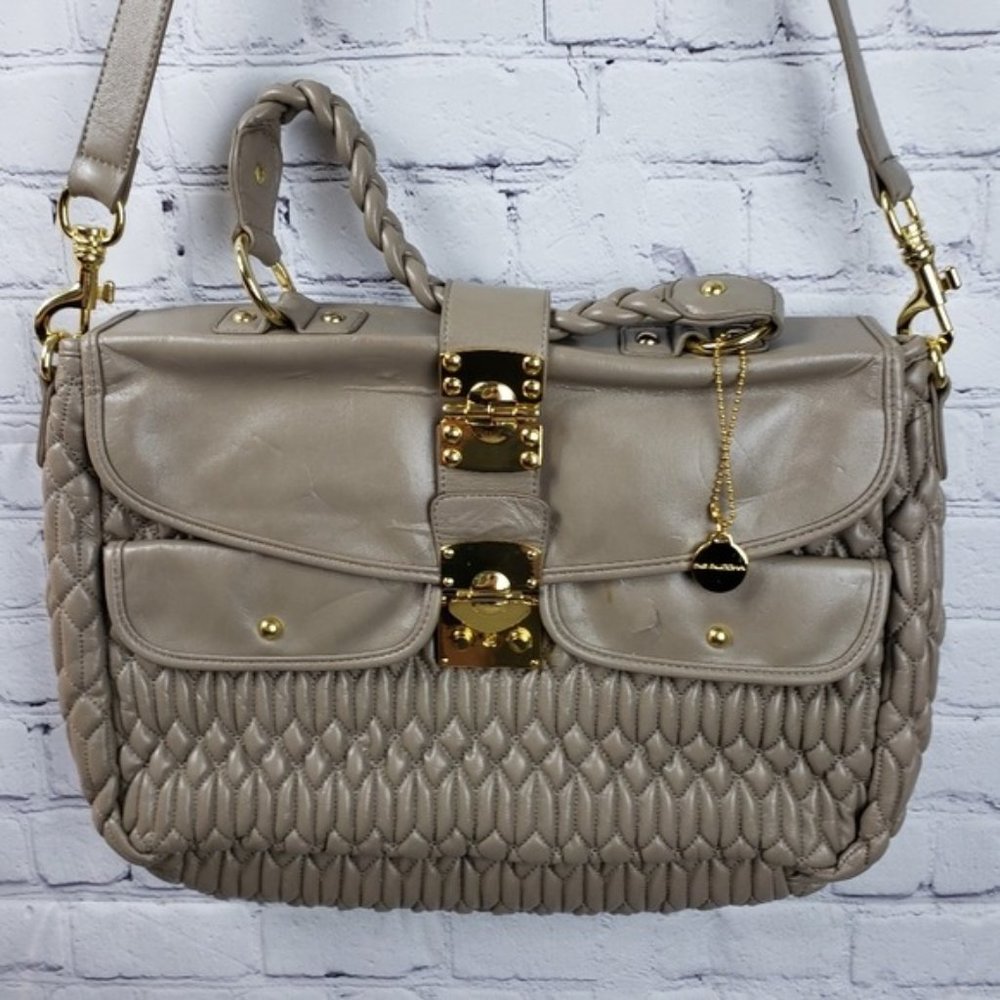 Big Buddha Tan Quilted Leather with Gold Hardware Briefcase Style Crossbody Bag